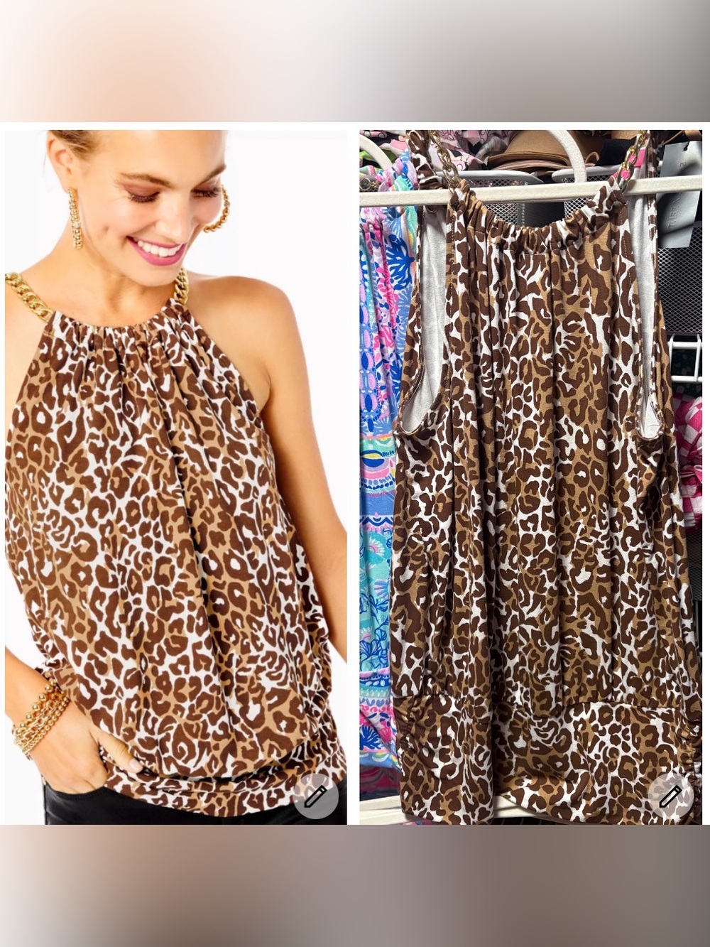 Lilly Pulitzer Bowen Brown Leopard Print Halter Tank Top